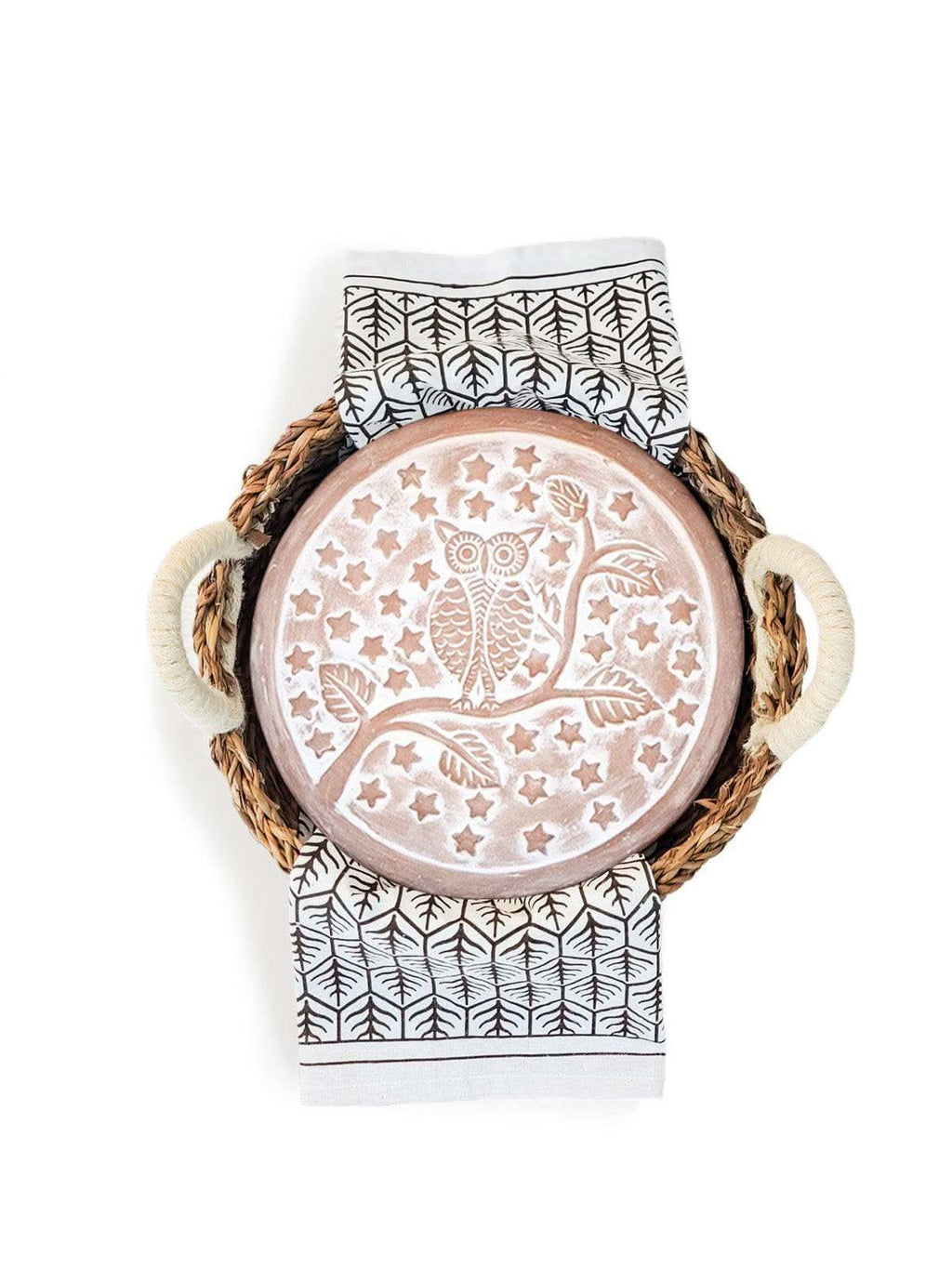 Bread Warmer & Basket Gift Set with Tea Towel - Owl Round in Dark Brown - KITCHEN photo