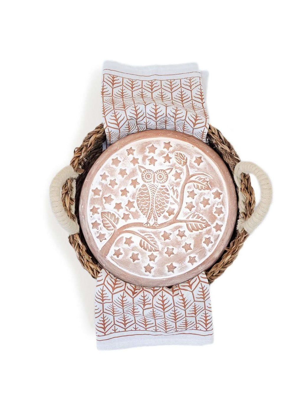 Bread Warmer & Basket Gift Set with Tea Towel - Owl Round in Light Brown - KITCHEN photo