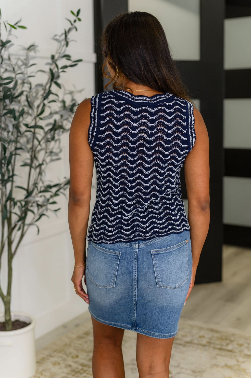 Own the Chill Wavy Striped Top in Navy in - Womens photo