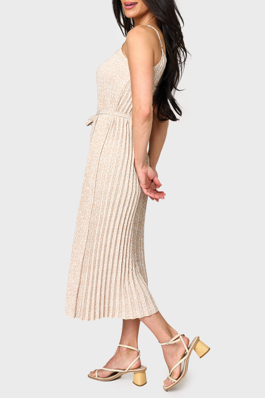 Adjustable Strap Pleated Midi Dress with Belt in - 50, DRESSES, 503, SALE photo