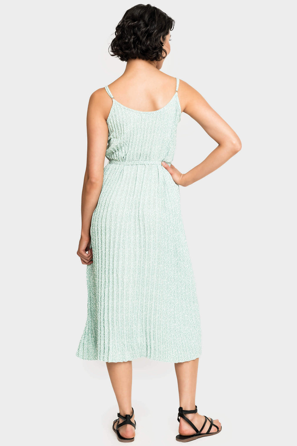 Adjustable Strap Pleated Midi Dress with Belt in - 50, DRESSES, 503, SALE photo