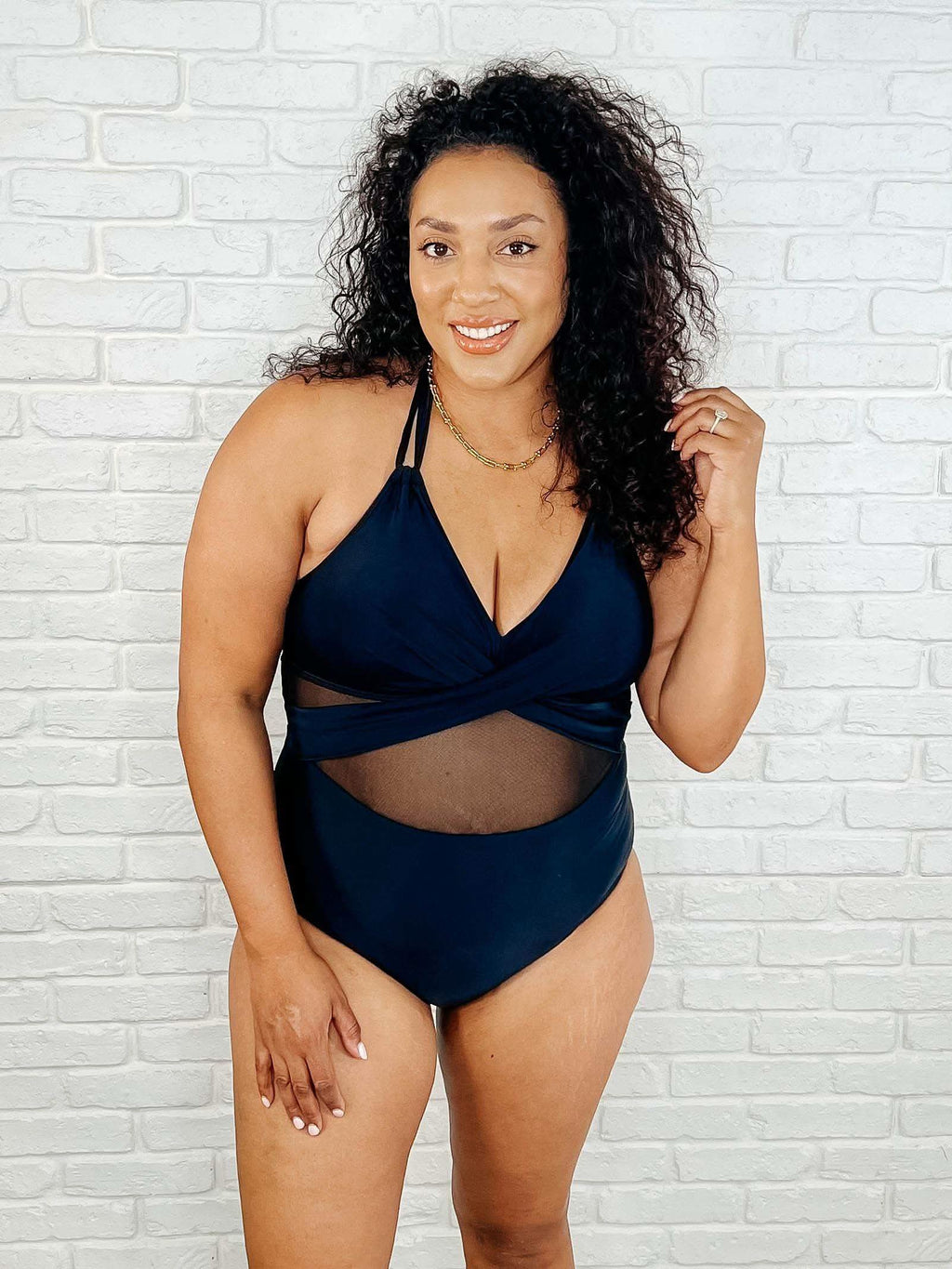 Palma Mesh Detail Halter Swimsuit in 2XL - Swimwear photo