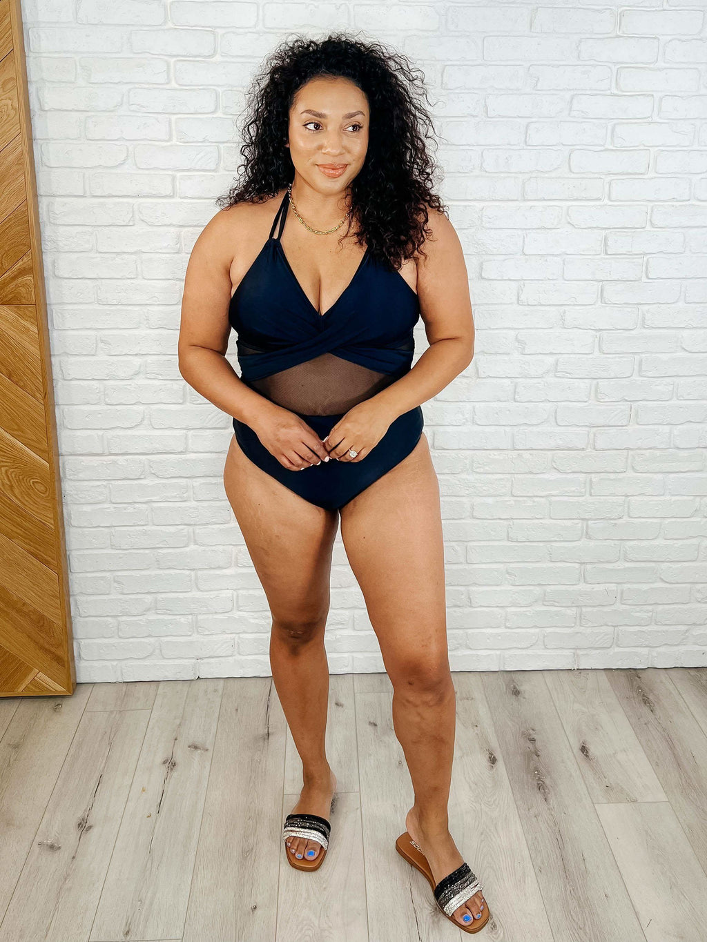 Palma Mesh Detail Halter Swimsuit in - Swimwear photo