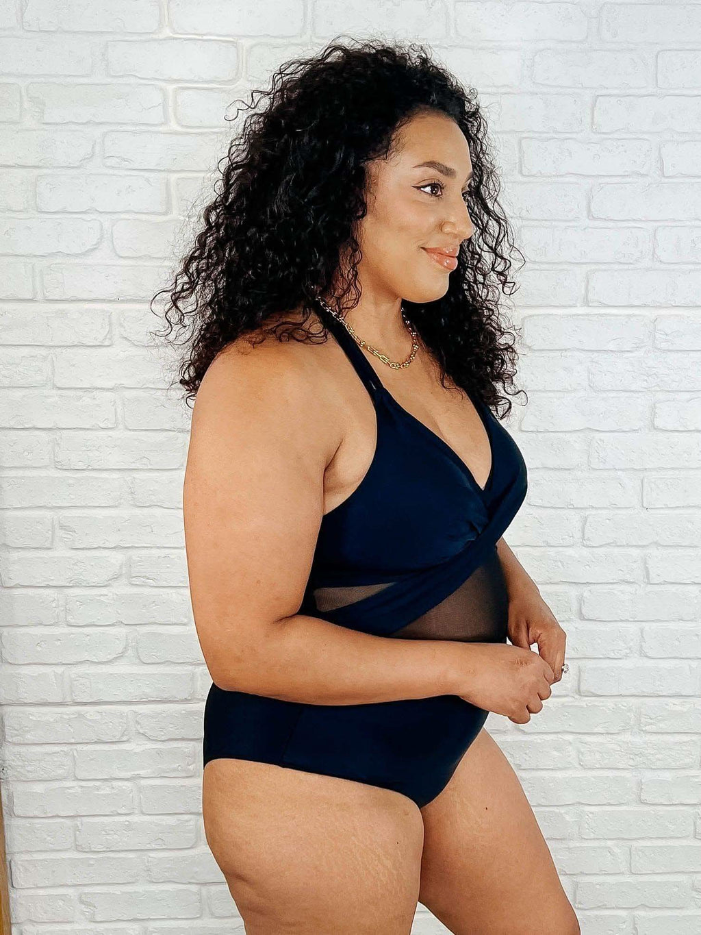 Palma Mesh Detail Halter Swimsuit in - Swimwear photo