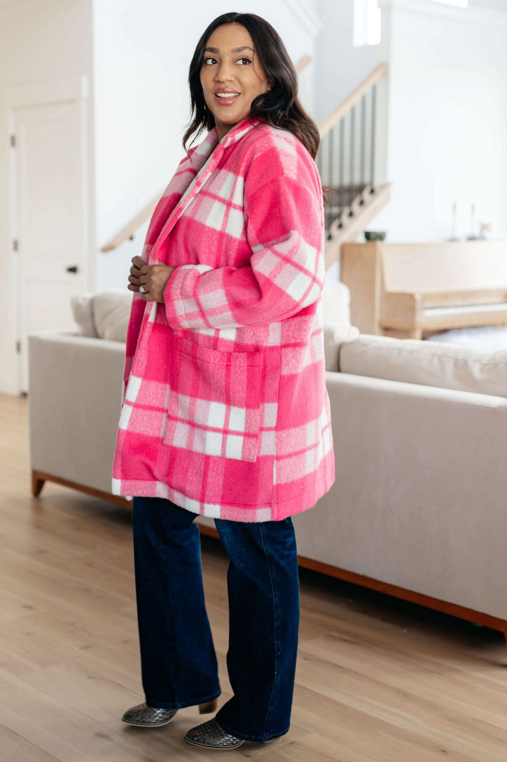 Passion in Plaid Coat in Pink - SwagglyLife Home & Fashion