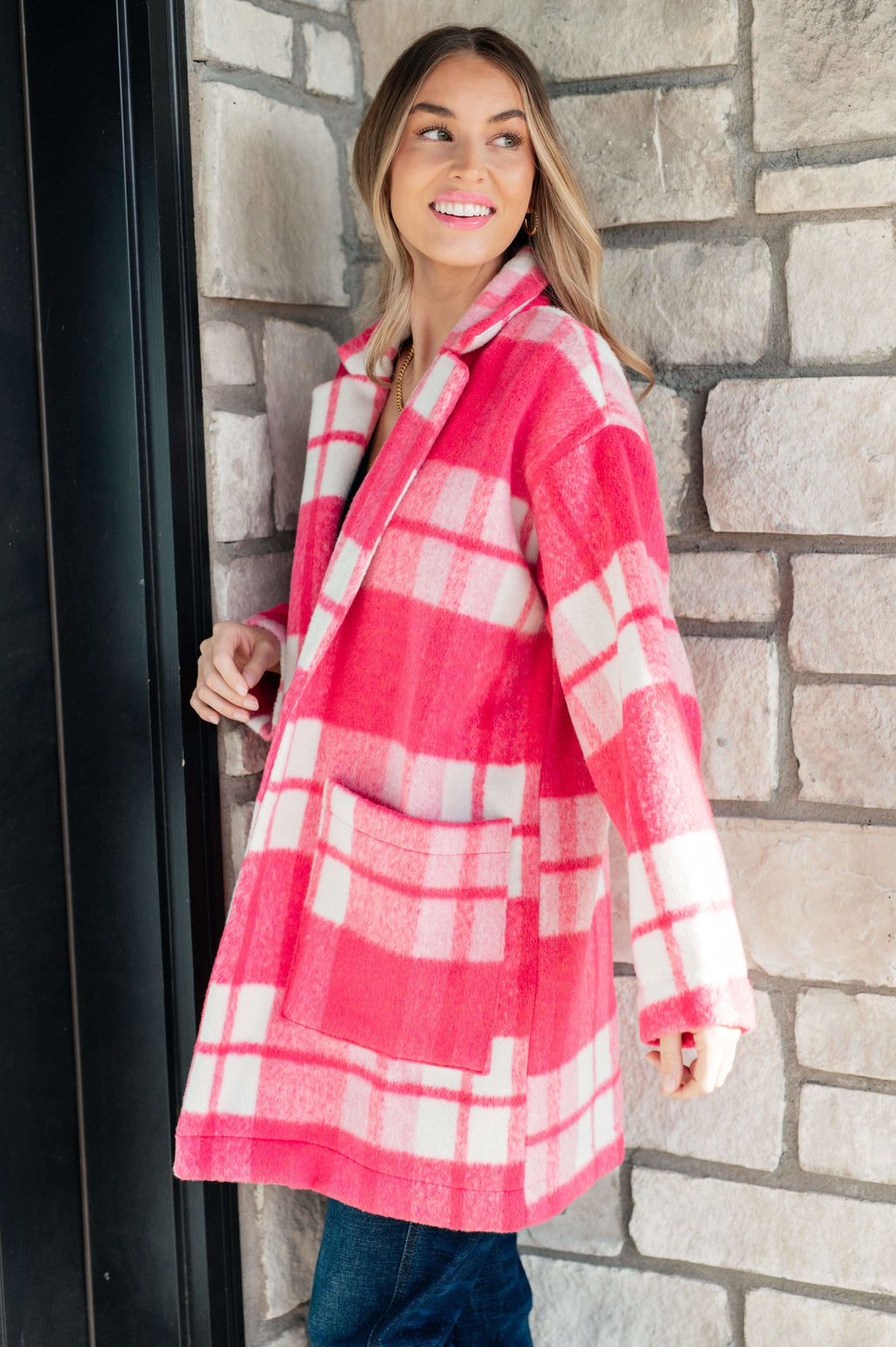 Passion in Plaid Coat in Pink - SwagglyLife Home & Fashion