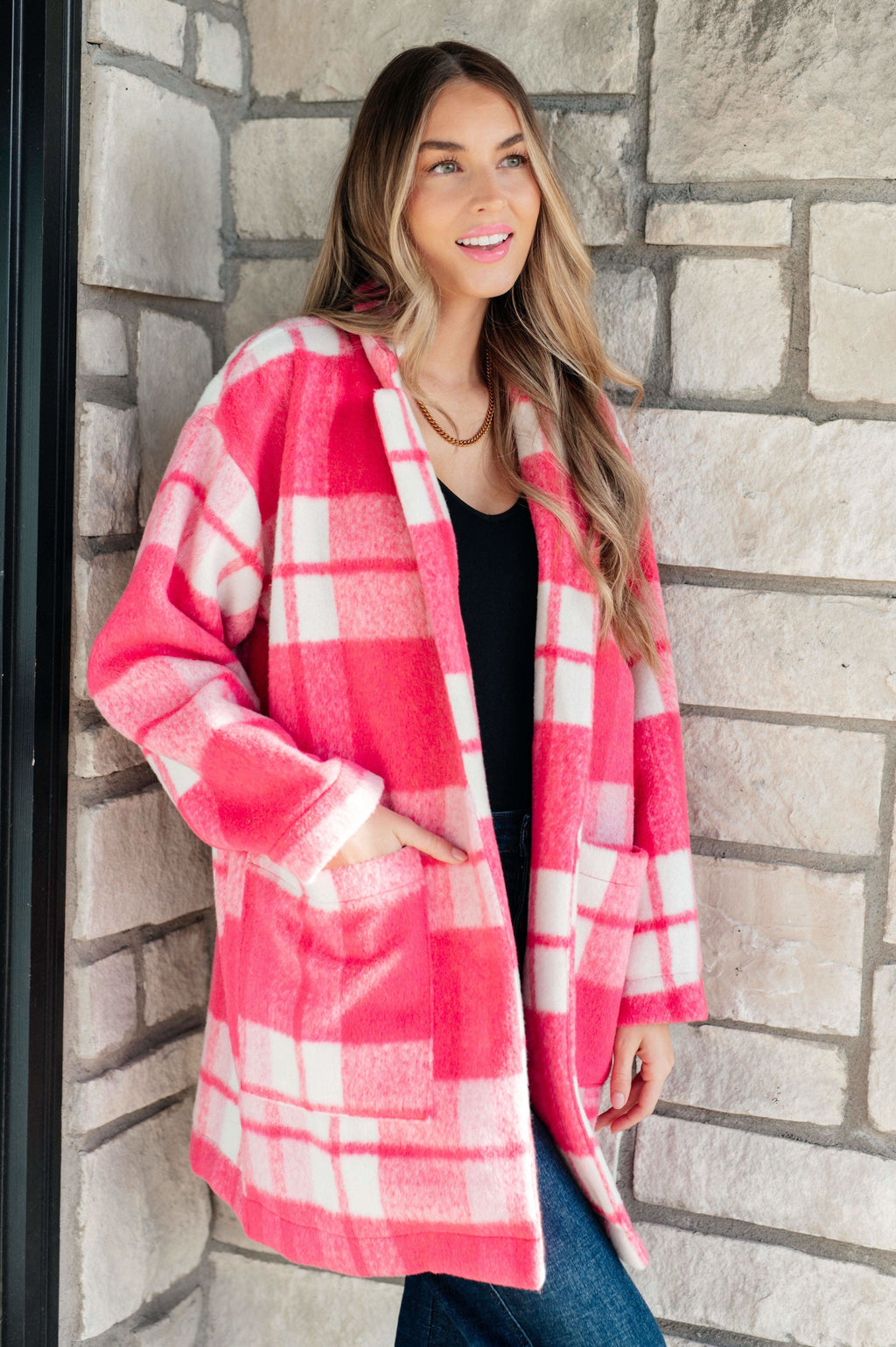 Passion in Plaid Coat in Pink - SwagglyLife Home & Fashion