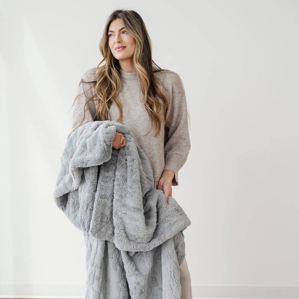 PATTERNED FAUX FUR THROW BLANKETS in Gray - Throw Blanket photo