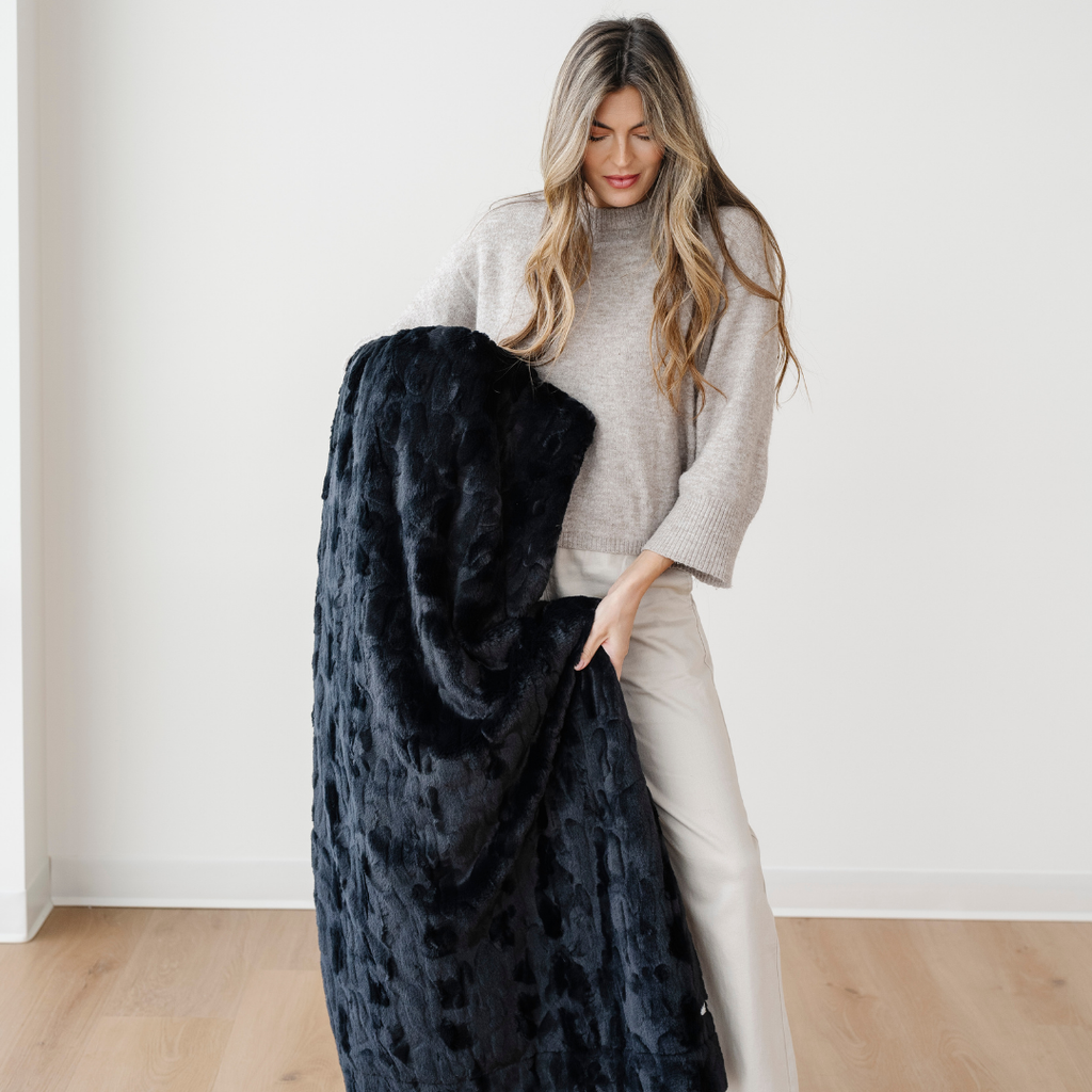 PATTERNED FAUX FUR XL THROW BLANKETS in Black - photo