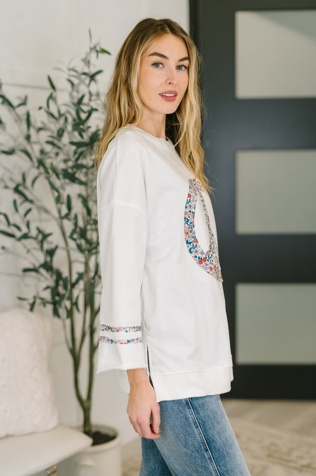 Peace, Love, and Flowers Peace Sign Top in - Womens photo