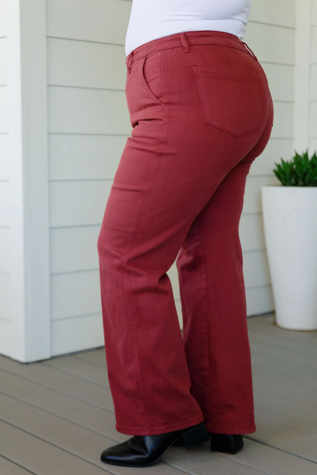 Phoebe High Rise Front Seam Straight Jeans in Burgundy in - Denim photo