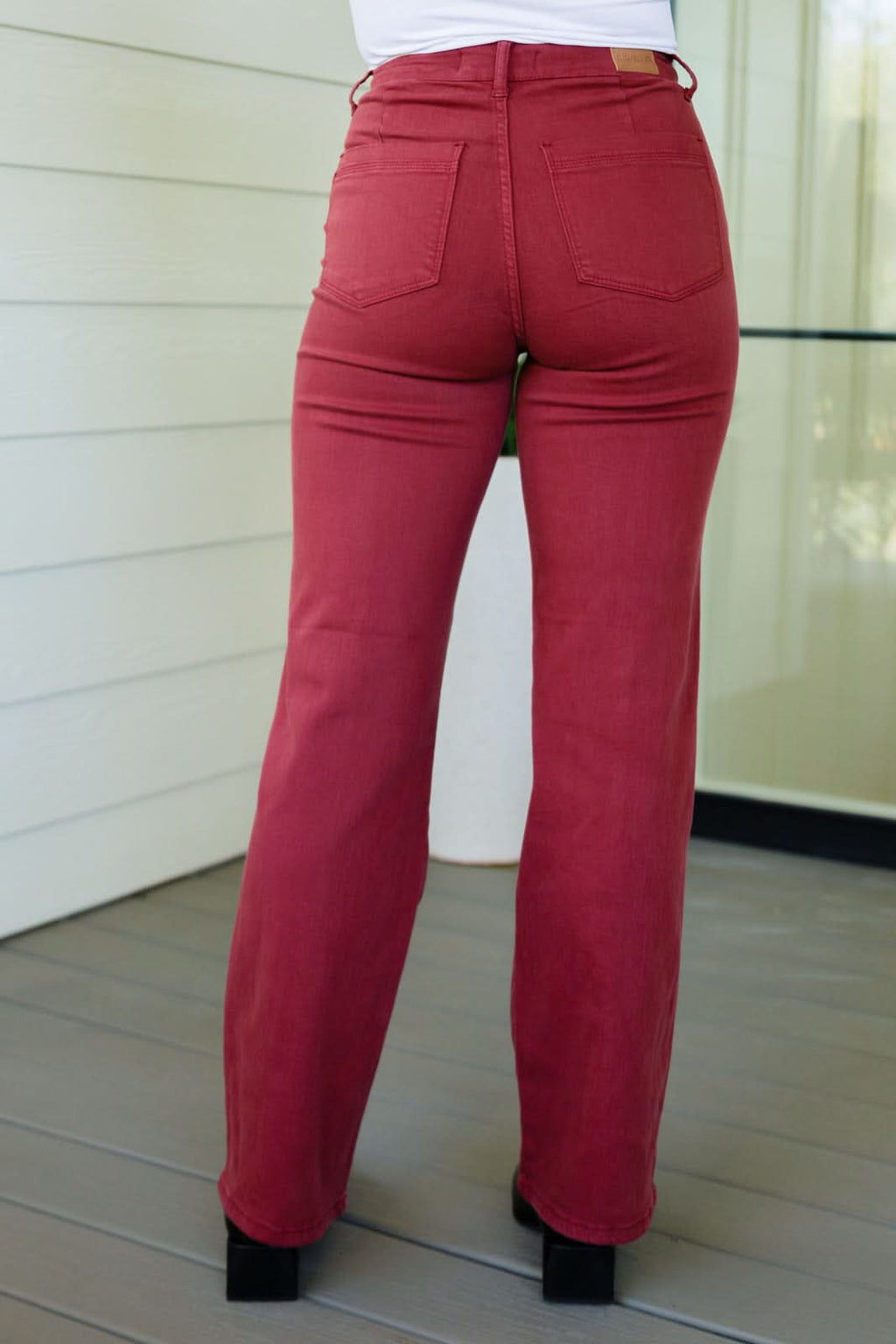 Phoebe High Rise Front Seam Straight Jeans in Burgundy in - Denim photo