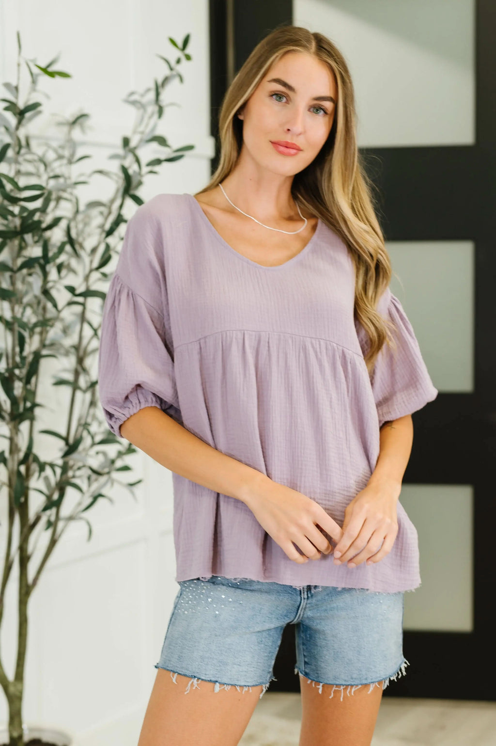One Eleven North Pleasantly Perfect Bubble Sleeve Peasant Blouse in - Blouses photo