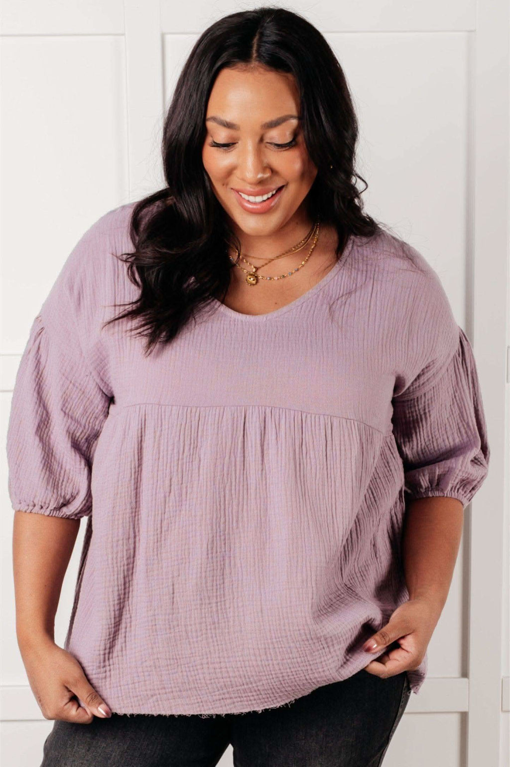 One Eleven North Pleasantly Perfect Bubble Sleeve Peasant Blouse in - Blouses photo