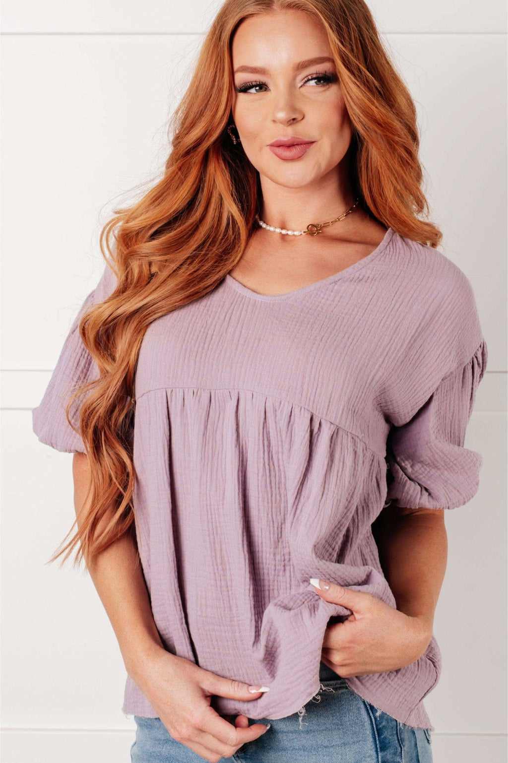 One Eleven North Pleasantly Perfect Bubble Sleeve Peasant Blouse in - Blouses photo