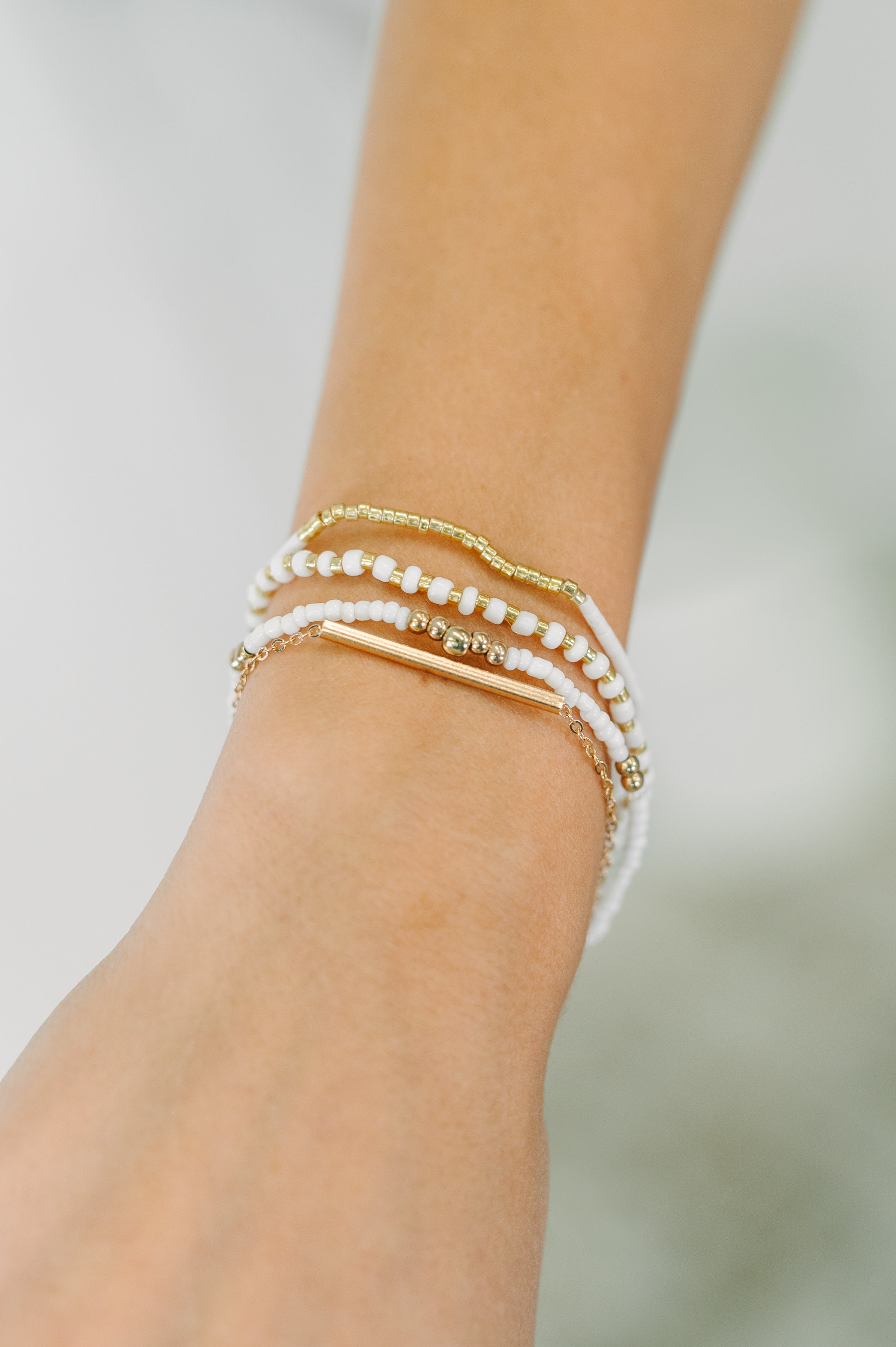 Poised & Polished Bracelet Set in White and Gold Poised & Polished Bracelet Set in White and Gold