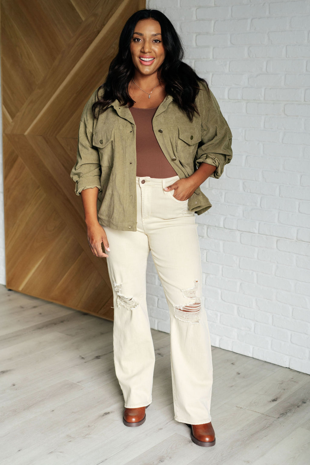 Primrose Corduroy Jacket in Olive in - Layers photo