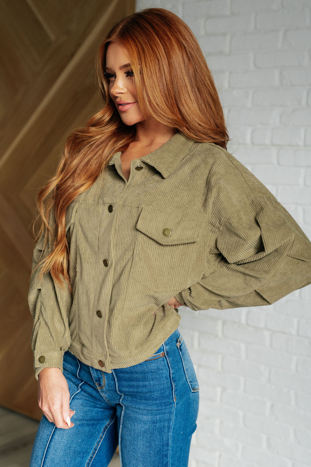 Primrose Corduroy Jacket in Olive in - Layers photo