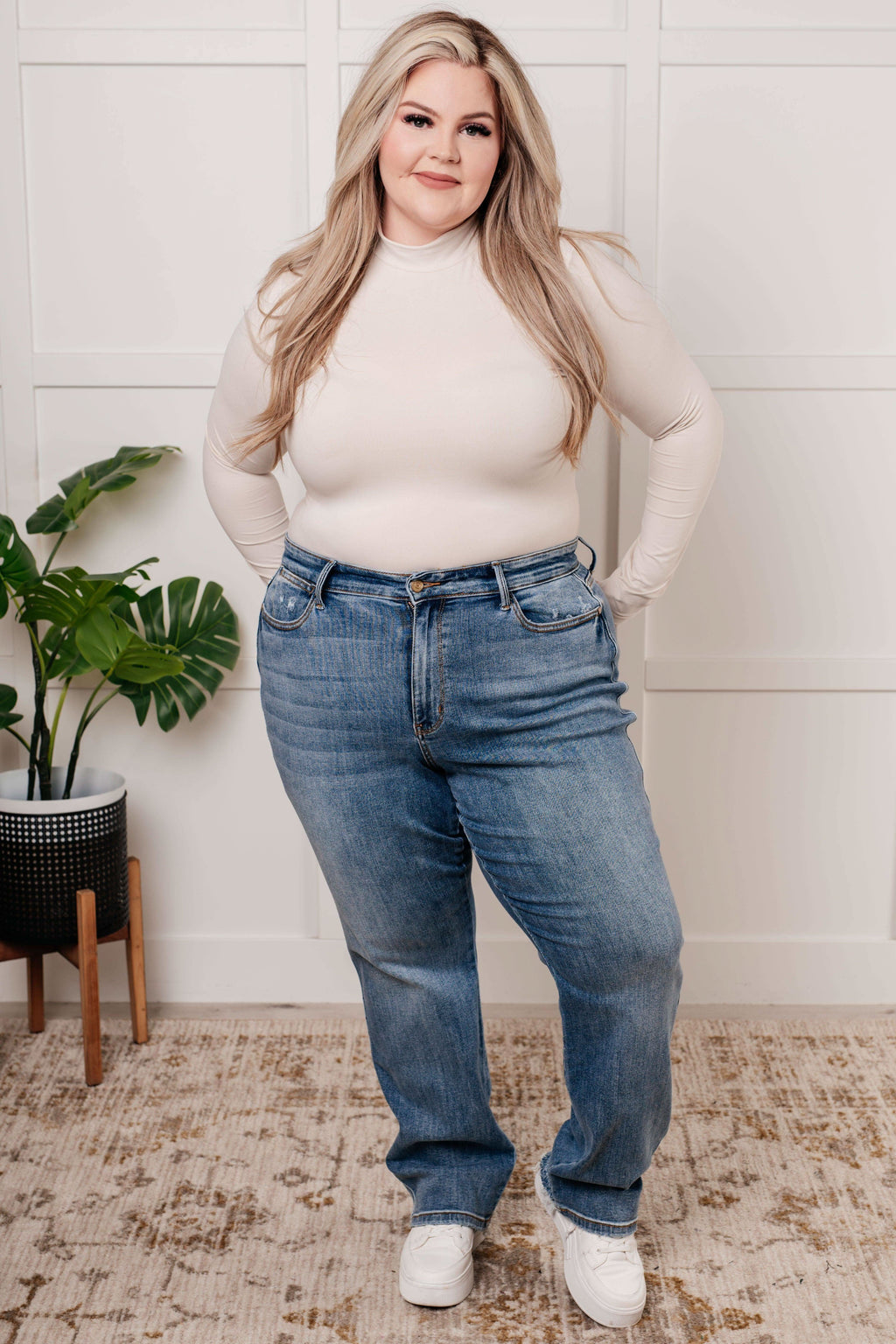 Quinn Mid Rise Cell Phone Pocket Dad Jeans in - Womens photo