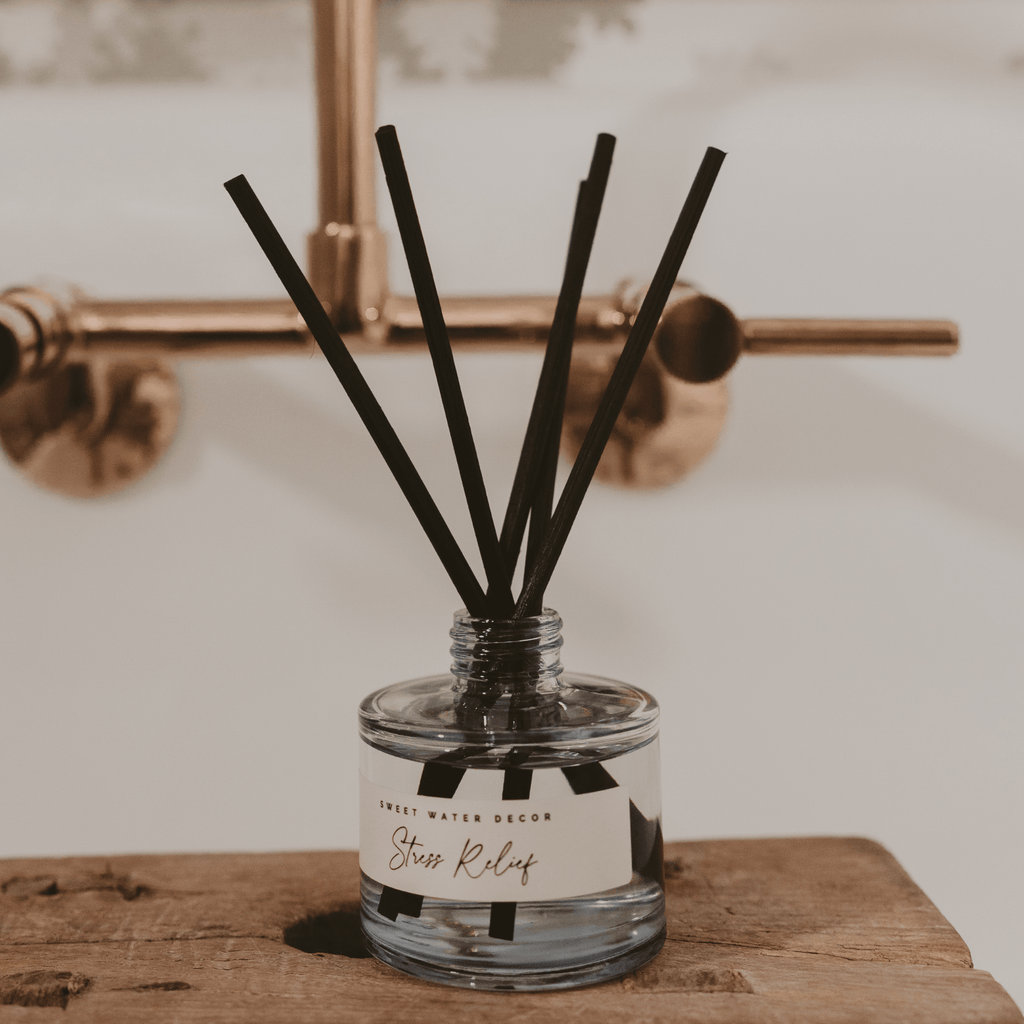 Stress Relief Blue Tinted Glass Jar Reed Diffuser in - Reed Diffusers photo