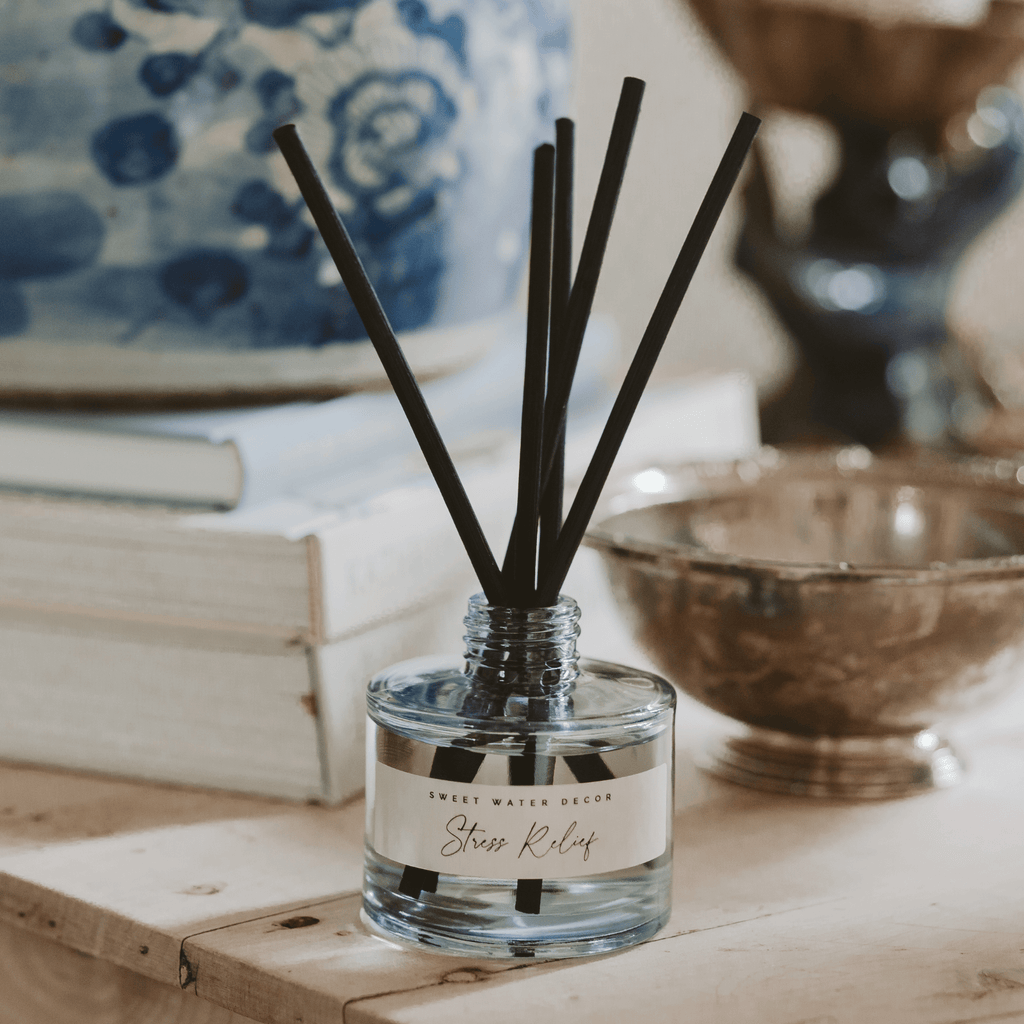 Stress Relief Blue Tinted Glass Jar Reed Diffuser in - Reed Diffusers photo