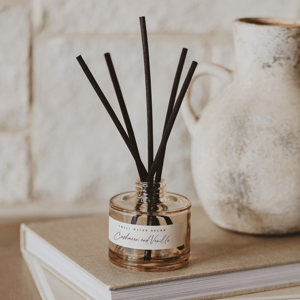 Cashmere and Vanilla Tinted Glass Jar Reed Diffuser in - Reed Diffusers photo