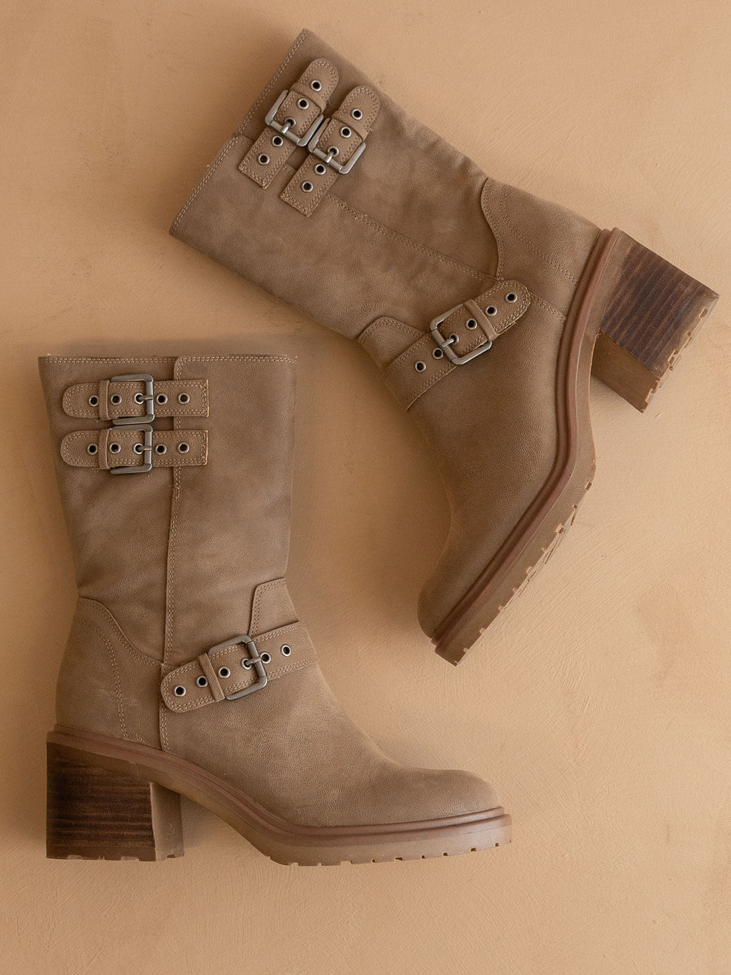 The Rider | Dark Taupe Mid-Calf Moto Boot in Dark Taupe - BOOTS & BOOTIES photo