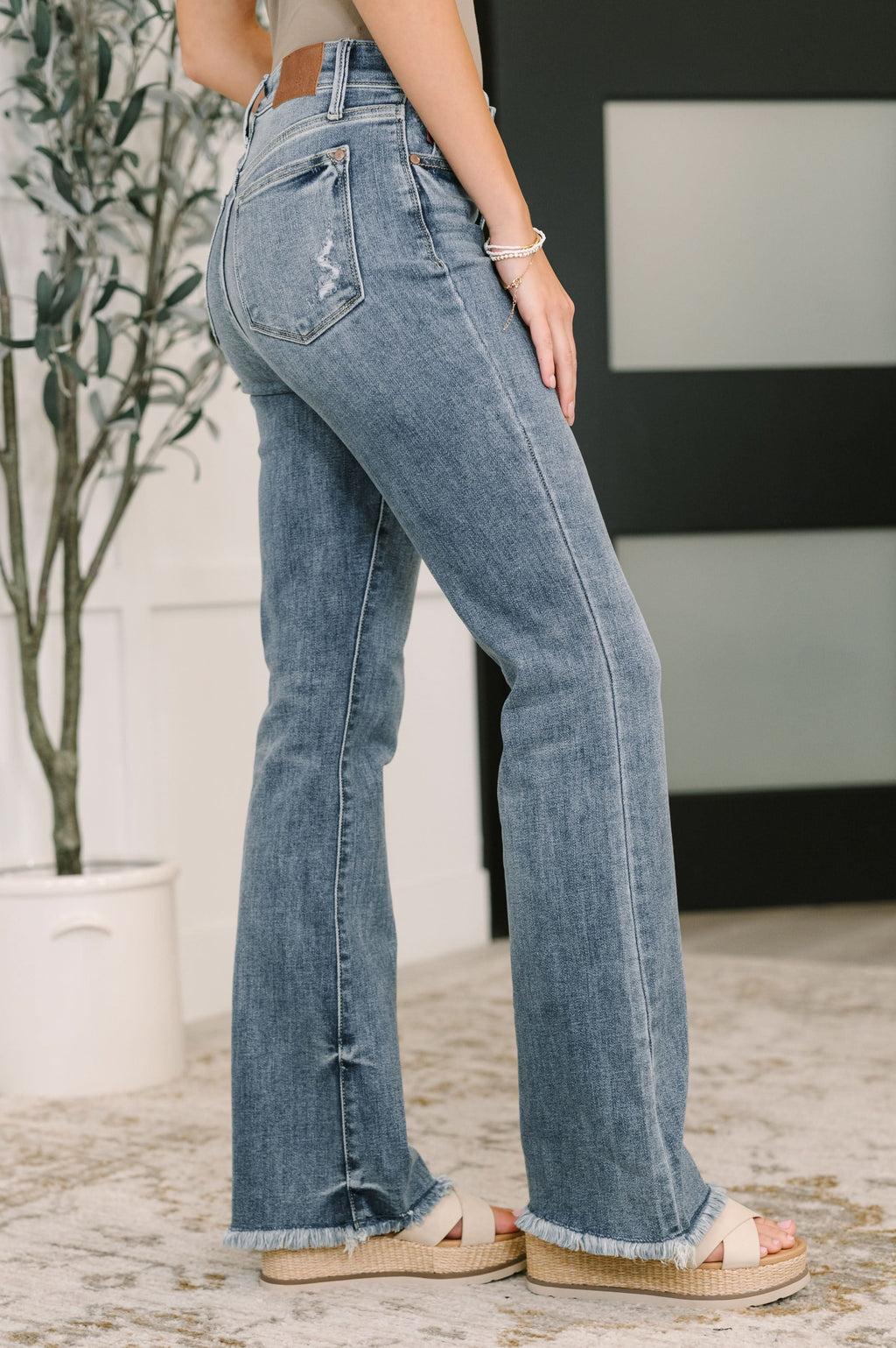 Robin High Waist Bootcut with Fray Hem in - Womens photo