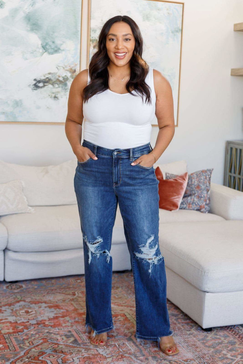 Judy Blue Rose High Rise 90's Straight Jeans in Dark Wash in - Denim photo