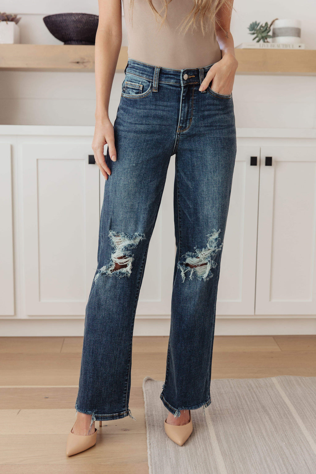 Judy Blue Rose High Rise 90's Straight Jeans in Dark Wash in - Denim photo