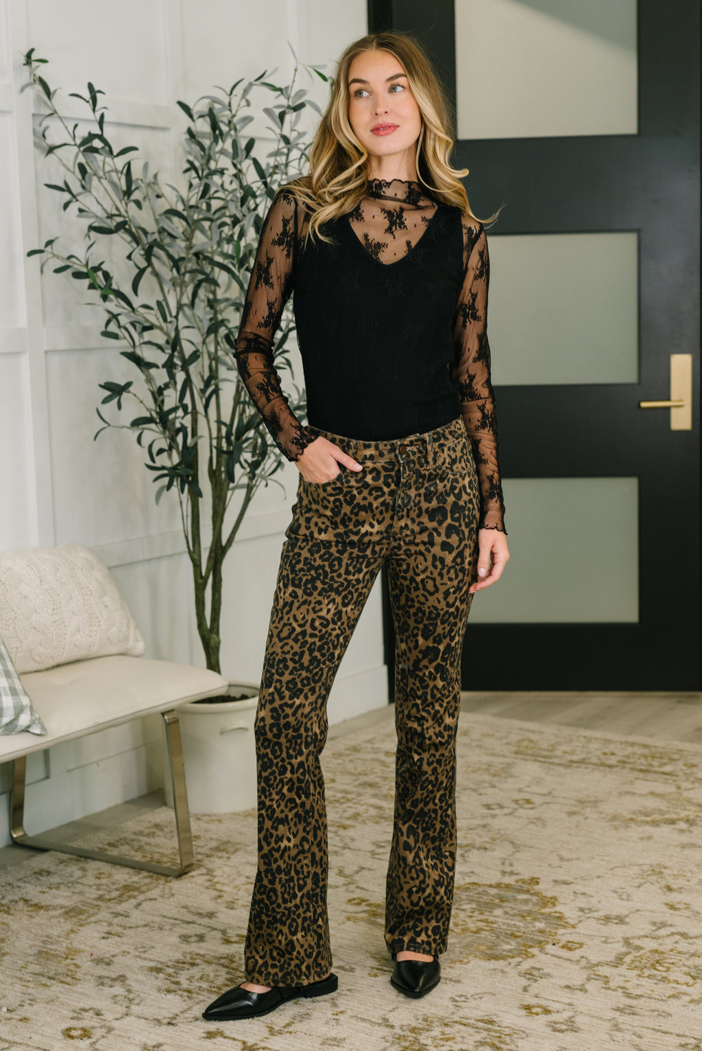 Roxy High Waist Bootcut Leopard Print in - Womens photo