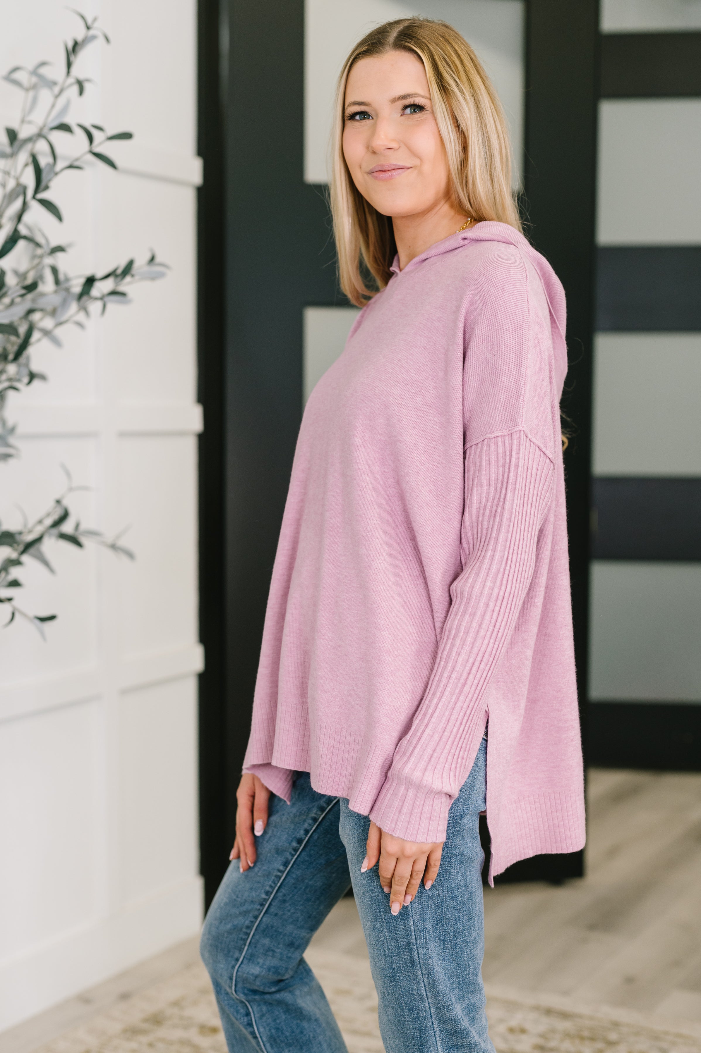 Running Late Hooded Long Sleeve in Mauve Running Late Hooded Long Sleeve in Mauve