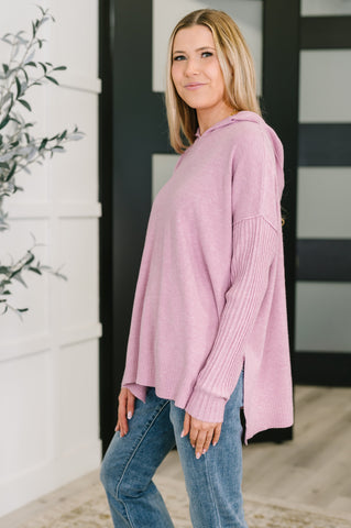 Running Late Hooded Long Sleeve in Mauve Running Late Hooded Long Sleeve in Mauve