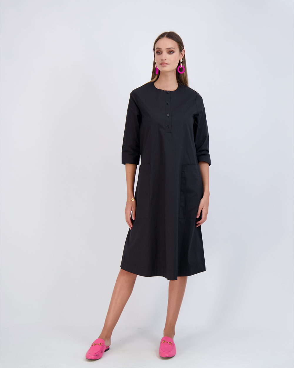 Shirt Dress With Pockets in Black - Ladies Dress photo