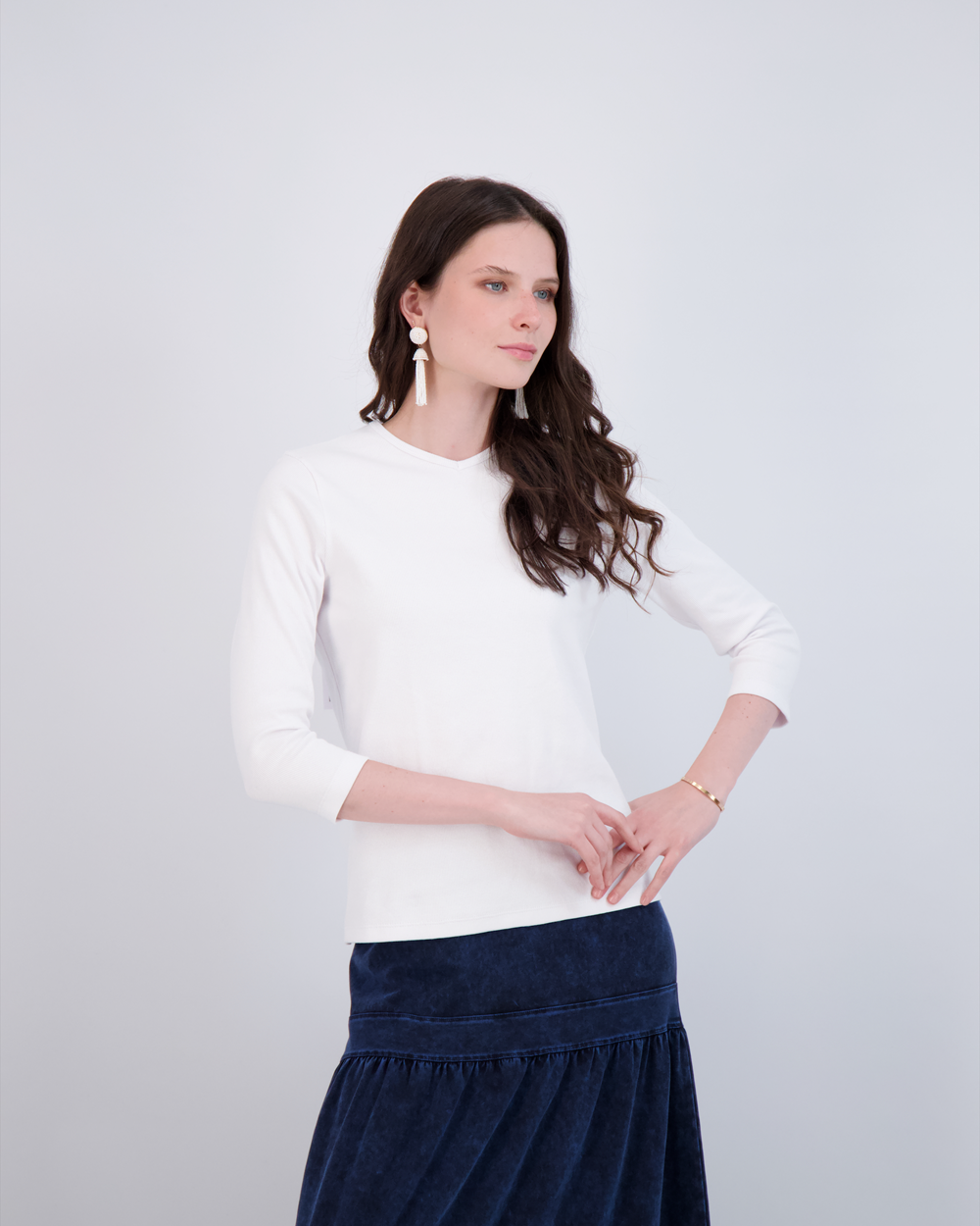 V Neck Ribbed Tee in - Ladies Pullover photo