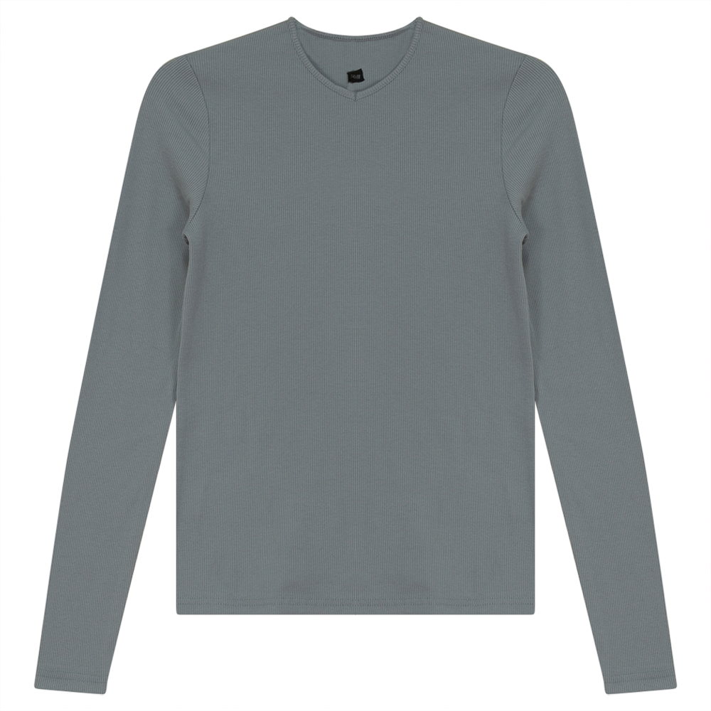 V-Neck Ribbed Tee in Dark Dusty Blue 5XL - Ladies Pullover photo