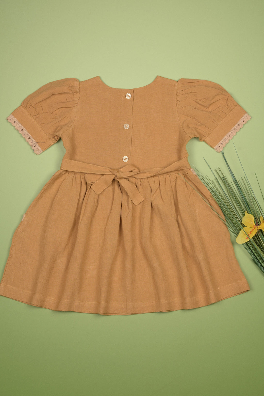 Embroidered yoke with Puff Sleeves in - Dress photo