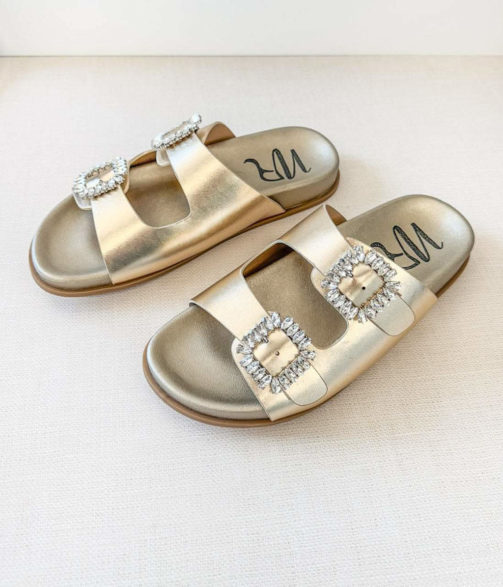 Stellar Rhinestone Buckle Slides in Gold - SwagglyLife Home & Fashion