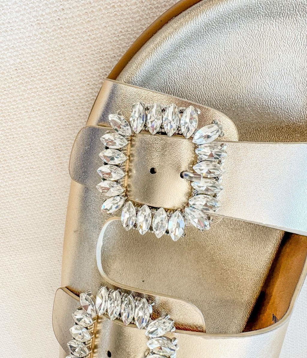 Stellar Rhinestone Buckle Slides in Gold - SwagglyLife Home & Fashion