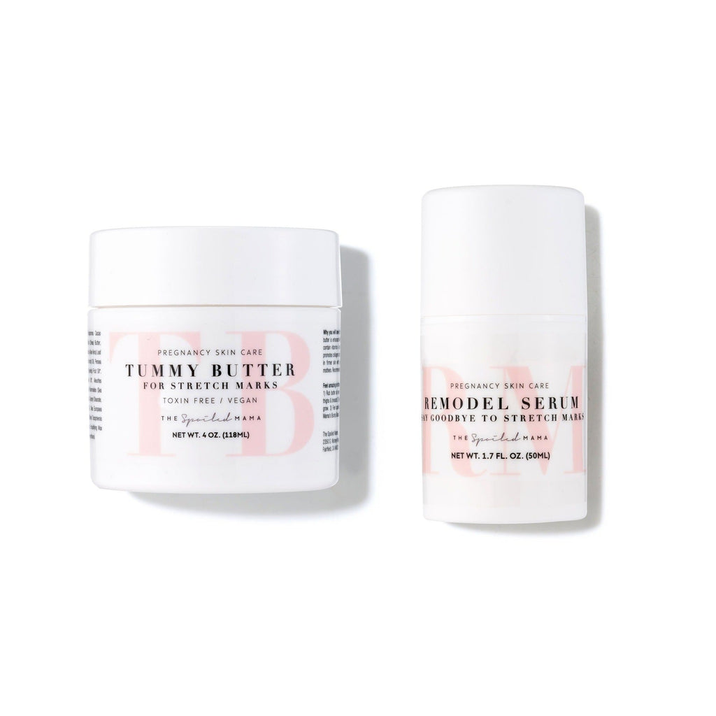The Spoiled Mama Tummy Butter and ReModel Serum Stretch Mark Duo in - pregnancy belly cream > new mom gift > gift for pregnant woman > pregnancy creams to prevent stretch marks > stretch mark treatment photo