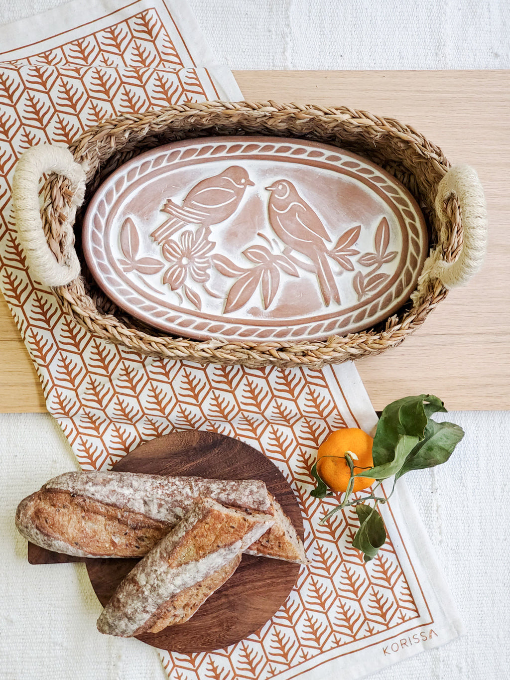 Bread Warmer & Basket Gift Set with Tea Towel - Lovebird Oval in - KITCHEN photo