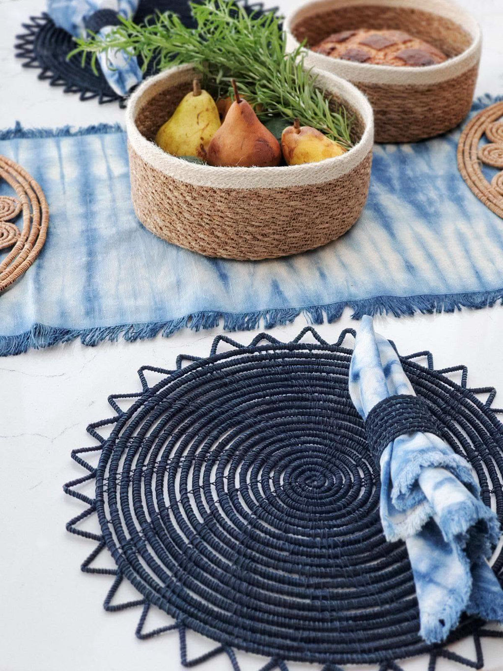 Woven Palm Fiber Napkin Ring - Indigo Blue (Set of 4) in - photo