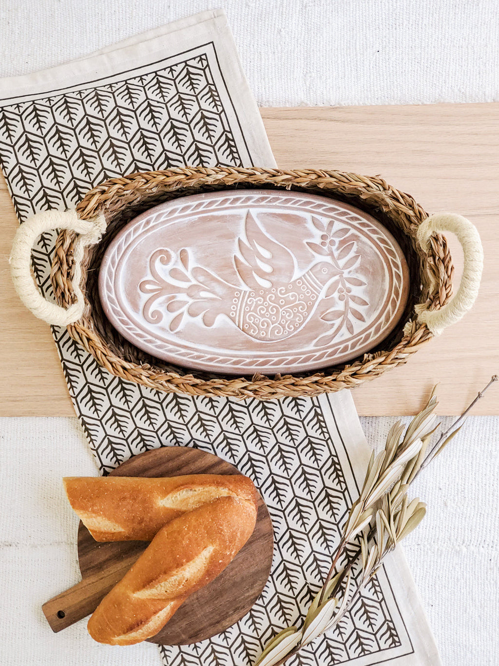 Bread Warmer & Basket Gift Set with Tea Towel - Bird Oval in - KITCHEN photo
