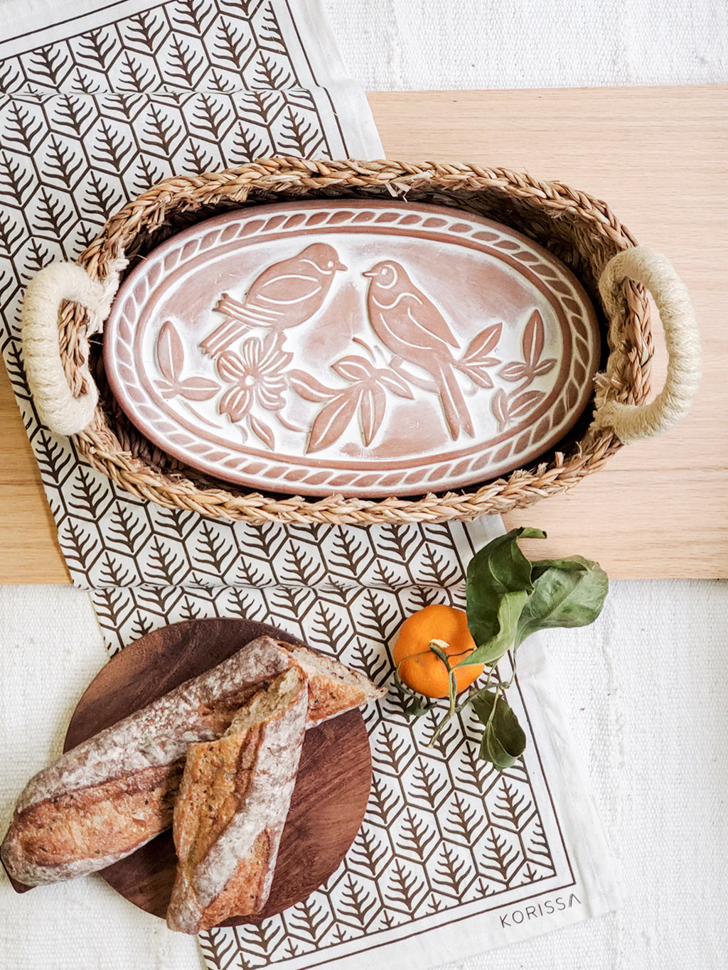 Bread Warmer & Basket Gift Set with Tea Towel - Lovebird Oval in - KITCHEN photo