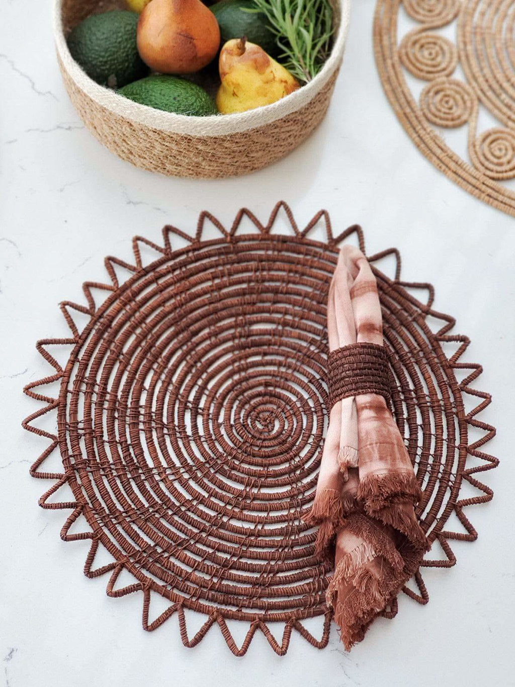 Woven Palm Fiber Napkin Ring - Brown (Set of 4) in - photo