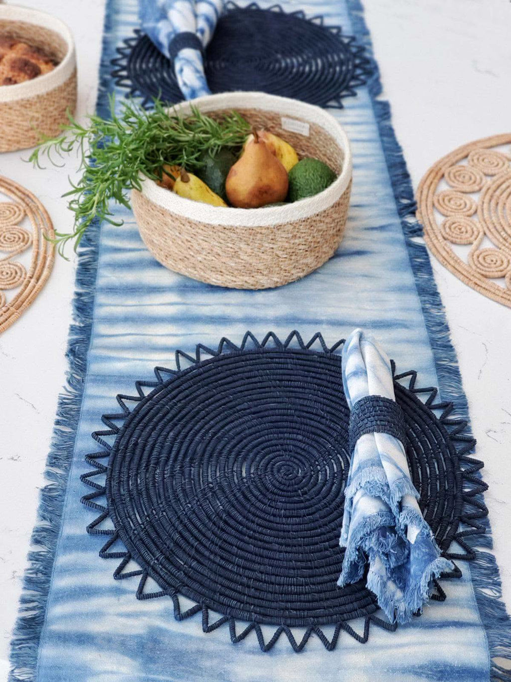 Woven Palm Fiber Napkin Ring - Indigo Blue (Set of 4) in - photo