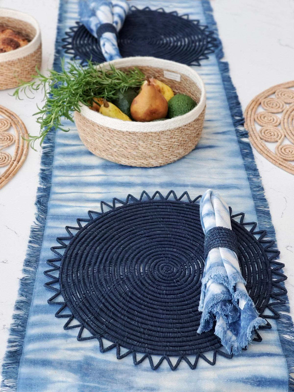 Surya Woven Palm Fiber Placemat - Indigo Blue (Set of 2) in - photo