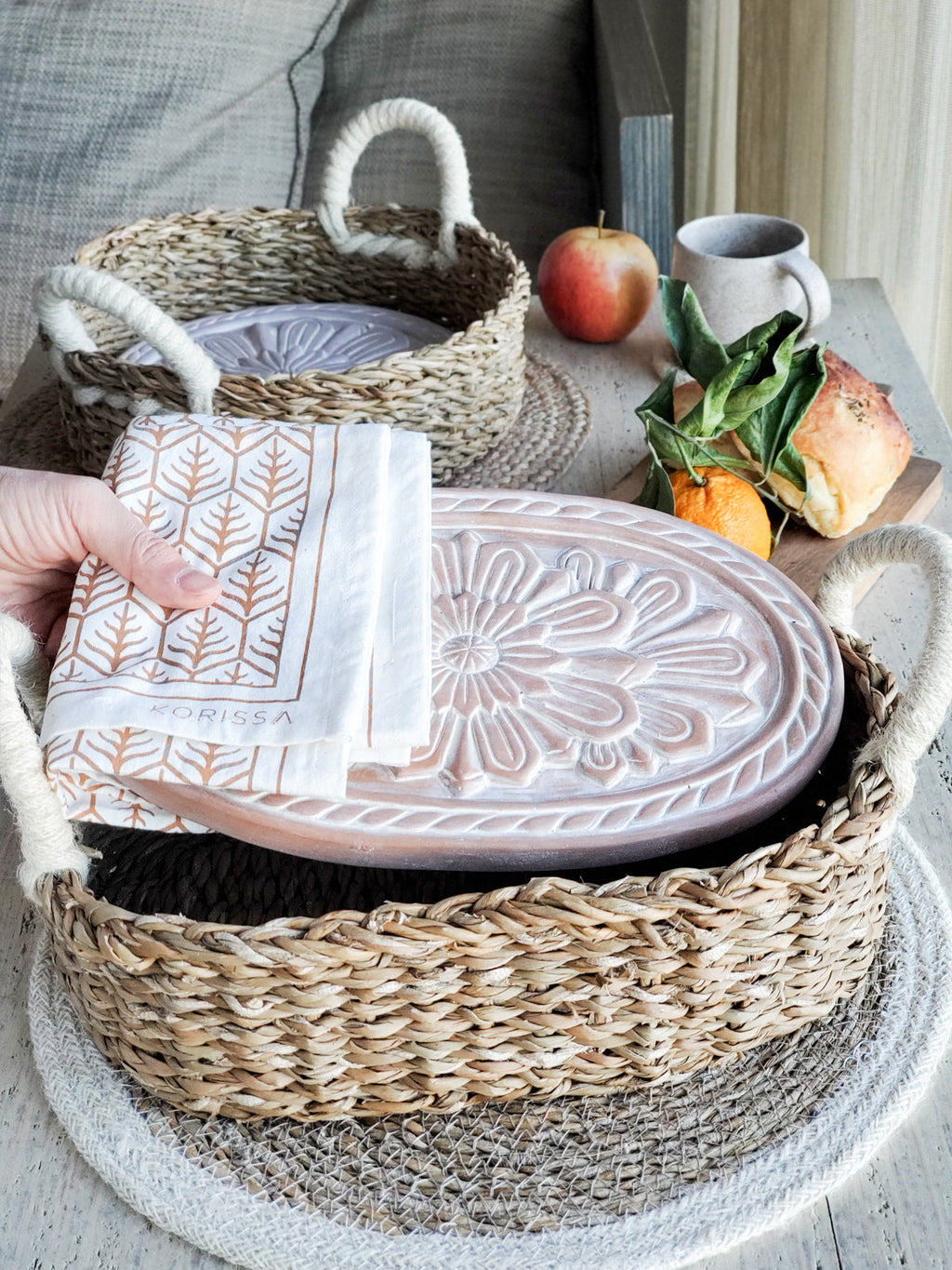 Bread Warmer & Basket Gift Set with Tea Towel - Flower in - KITCHEN photo