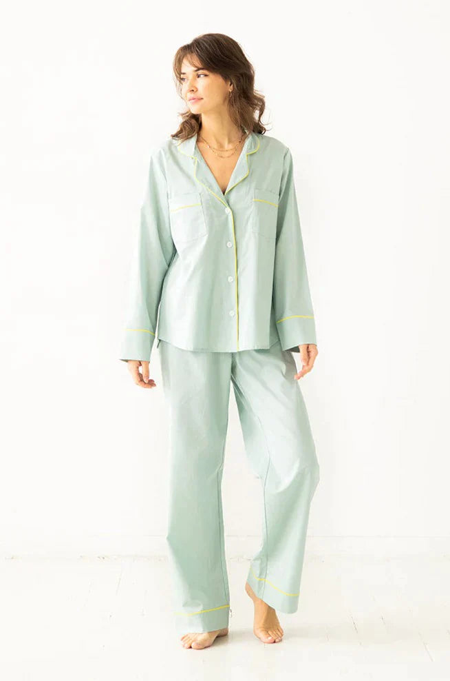 Classic Woven Cotton Pajama Set in Pistachio Yellow - PAJAMAS photo