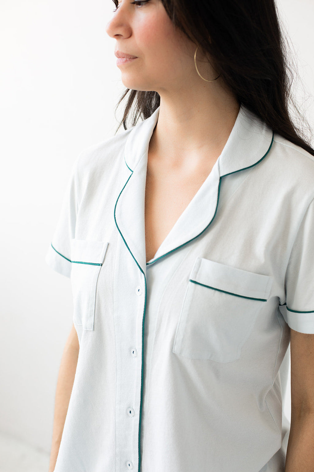 Classic Luxury Shorties Pajamas in Brushed Pima Cotton in Light Blue Teal - PAJAMAS photo